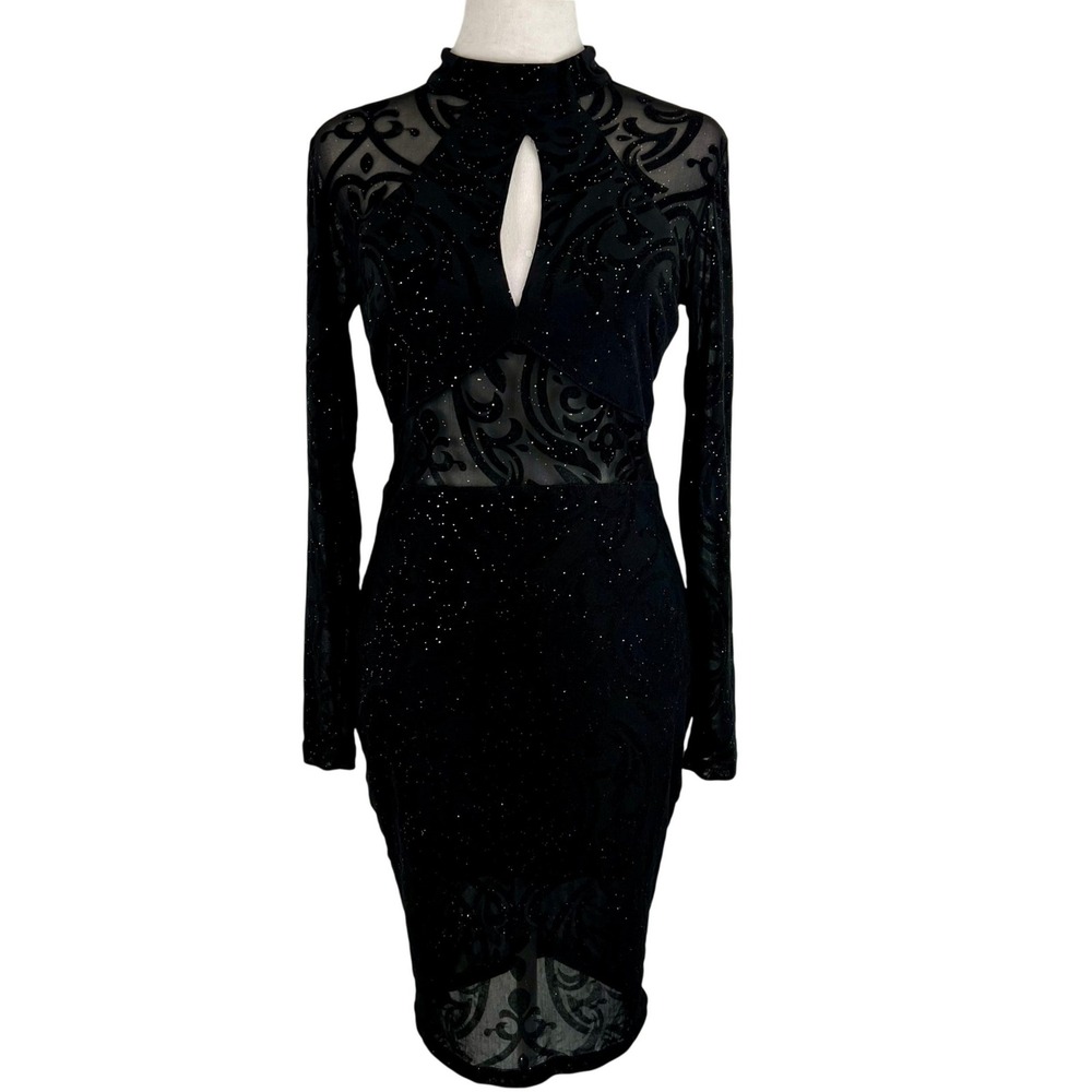 Privy Black Mesh Glitter Babydoll Dress Medium Velvet Burnout Goth Fairy Grunge